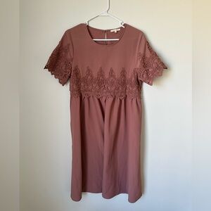 Boho Lace Trim Dress in Mauve - small/medium